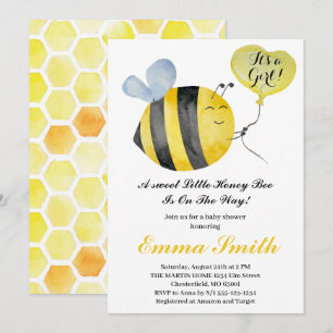 Invitación Es una niña Little Honey Bee Baby Shower  