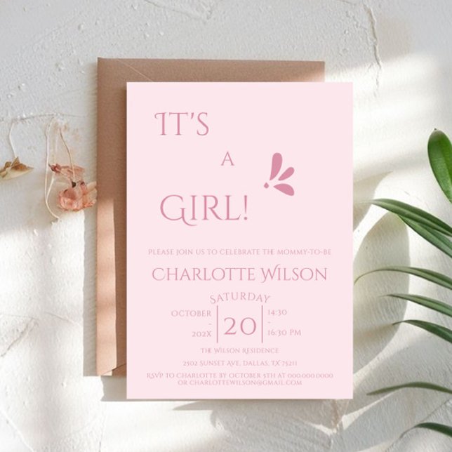 Invitación ¡Es una niña! Minimalismo Rosa Pastel Cumpleaños d (Subido por el creador)