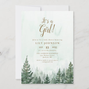 Invitación Es una niña Pine Forest todo en uno QR Baby Shower