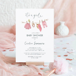 Invitación Es una niña Ropa Acuarela Fiesta de Bebé Moderna