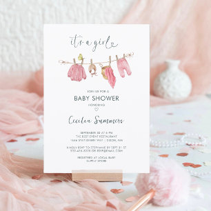 Invitación Es una niña Ropa Acuarela Fiesta de Bebé Moderna