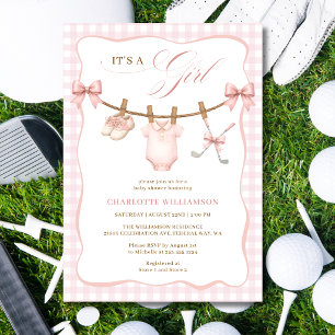 Invitación Es una niña ropa de golf rosa Baby Shower