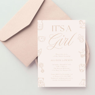 Invitación Es una niña Rosa Cumpleaños de Bebe Dibujado a Man