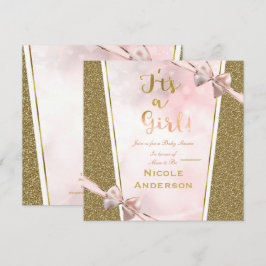 Invitación Es una niña rosa dorado bronceado vintage niña bab