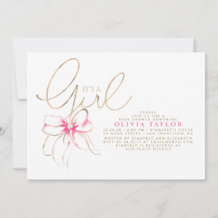 Invitación Es una niña Rosa y Dorado Elegante Fiesta de Bebé