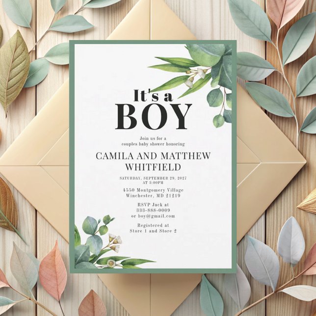 Invitación Es una palmera de niño deja un Baby Shower verde f (Subido por el creador)