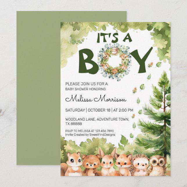 Invitación Es una pequeña ducha para niños en Woodland (Anverso / Reverso)