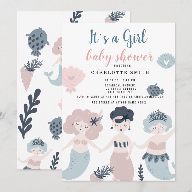 Invitación Es una pequeña sirena Chica. (Anverso / Reverso)