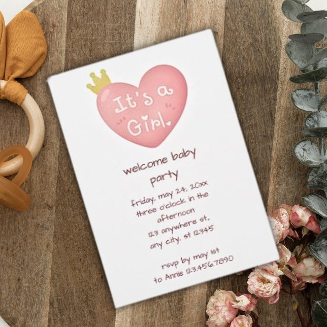 Invitación Es Una Princesa Del Corazón Rosa Chica Baby Shower (Subido por el creador)