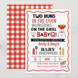 Invitación Es una Q de bebé para gemelos