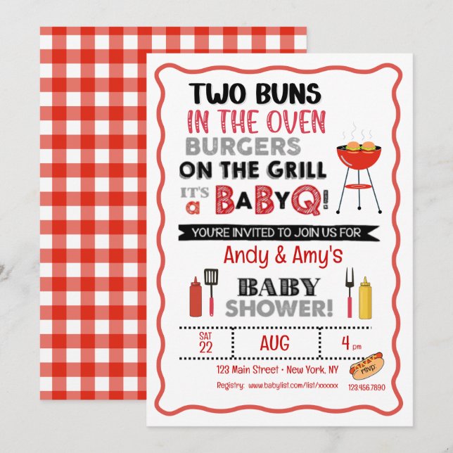 Invitación Es una Q de bebé para gemelos (Anverso / Reverso)