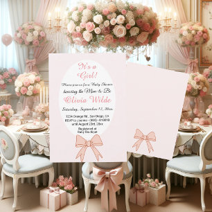 Invitación Es una reverencia rosa Chica y flores para un Baby