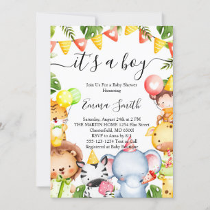 Invitación Es una selva de safari de animales para baby showe