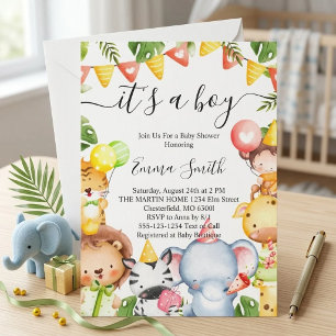 Invitación Es una selva de safari de animales para baby showe