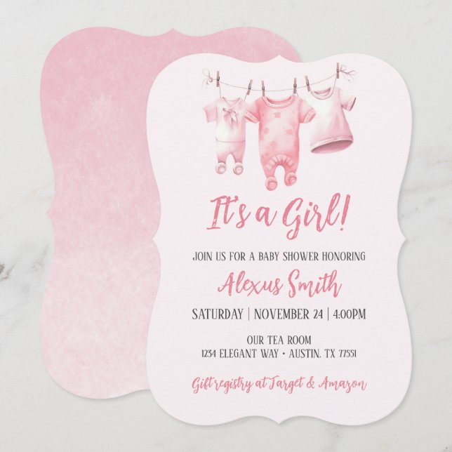 Invitación Es Una Talla Rosa Chica Girly Baby Shower (Anverso / Reverso)