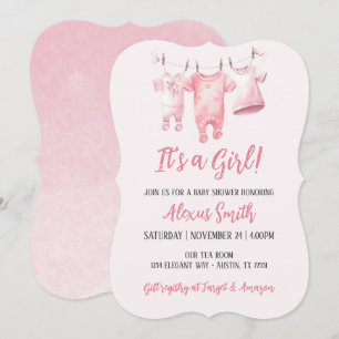 Invitación Es Una Talla Rosa Chica Girly Baby Shower