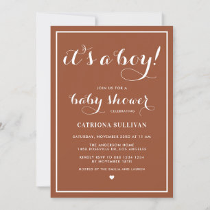 Invitación Es una Terracota de Boy Calligraphy Baby Shower