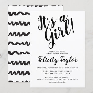 Invitación Es una tipografía Baby Shower Chica Blanco Negro