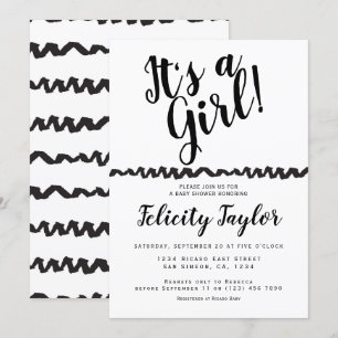 Invitación Es una tipografía Baby Shower Chica Blanco Negro