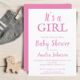 Invitación Es una tipografía Chica Niña Rosa Baby Shower