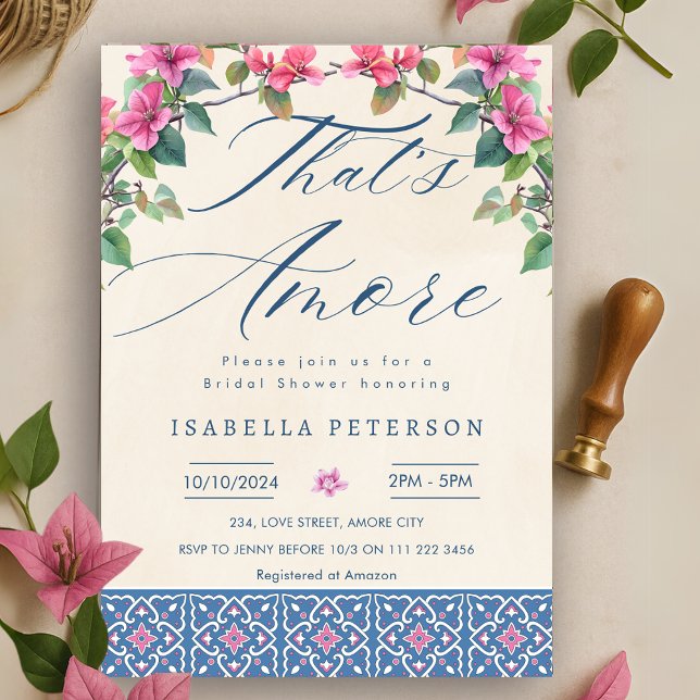 Invitación Esa es Amore Bougainvillea Italiana Bridal Shower (That's Amore Bougainvillea Italian Bridal Shower Invitation)