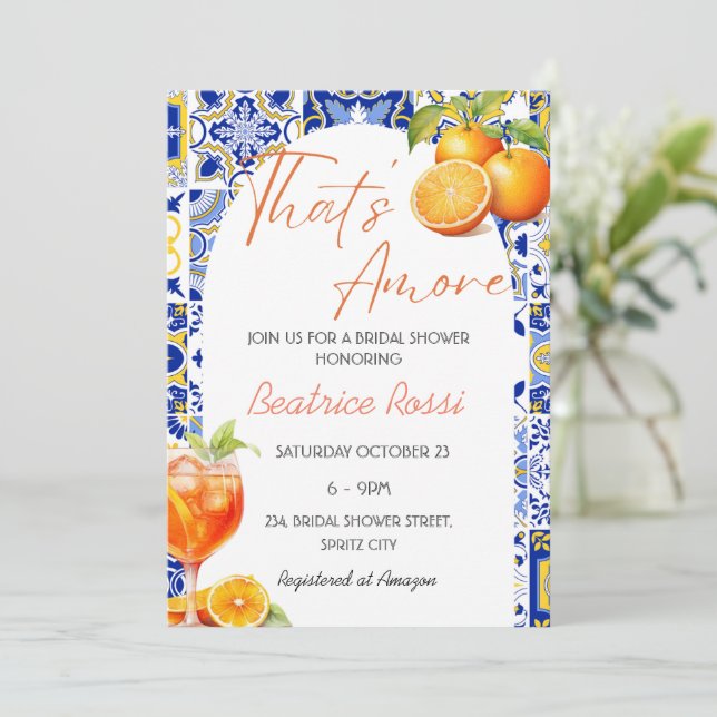 Invitación Esa es Amore Spritz Citrus Bridal Shower (Anverso de pie)