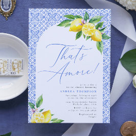Invitación Esa es la ducha de novia azul italiana de limón
