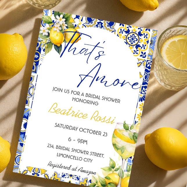 Invitación Esa es la ducha de novia de azulejos italianos Amo (That's Amore Spritz Italian Tiles Bridal Shower Invitation)