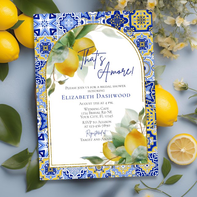 Invitación Esa es más ducha de novia de limón azul de azulejo (Subido por el creador)