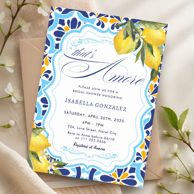 Invitación Esa es más ducha de novia de mosaicos de la mallic (That's Amore Italian Majolica Tiles Bridal Shower Invitation)