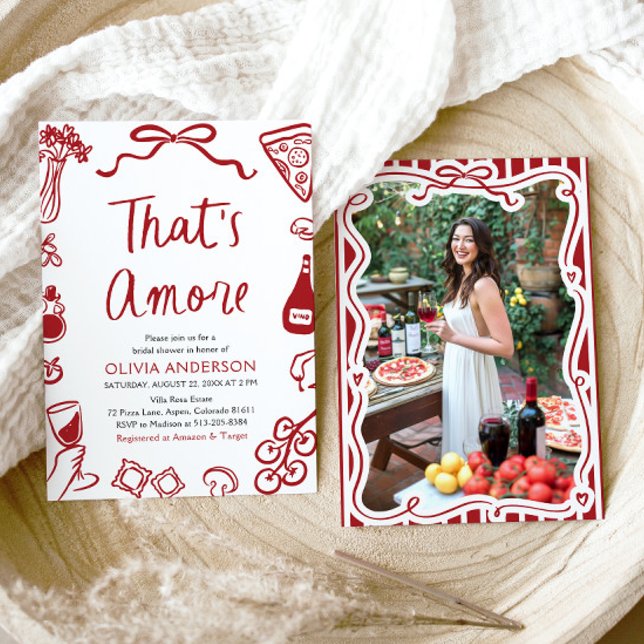 Invitación Esa es una ducha de novias italiana con pizza más  (Watercolor That's Amore Whimsical Italian Pizza Wine Bridal Shower Invitation)