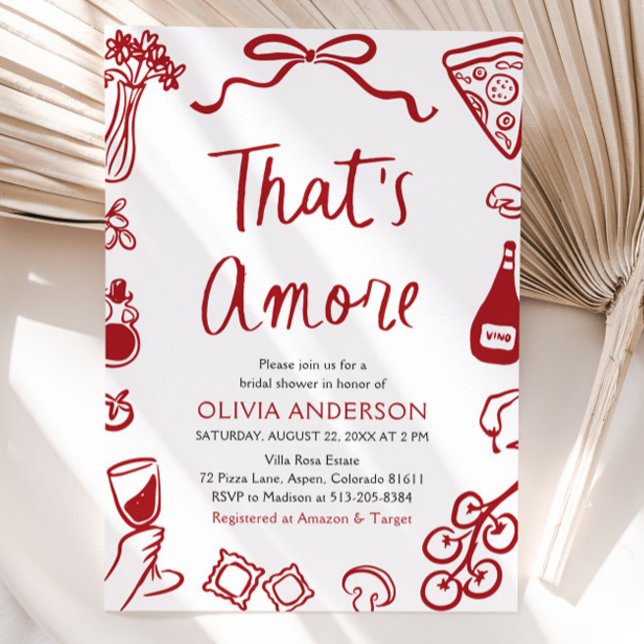 Invitación Esa es una ducha de novias italiana con pizza más  (Watercolor That's Amore Whimsical Italian Pizza Wine Bridal Shower Invitation)
