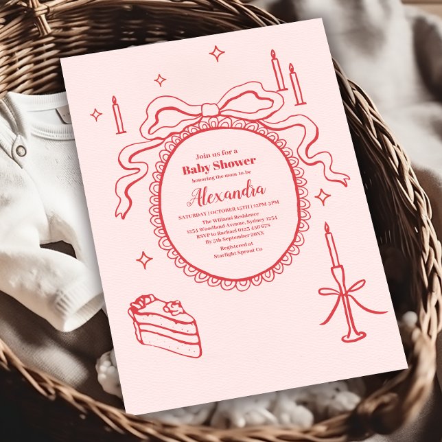 Invitación Esbozar Baby Shower de doblado de mano dibujada (Subido por el creador)