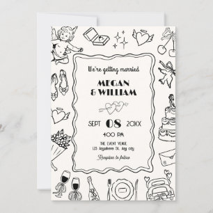 Invitación Esbozo de arte de línea boda divertido