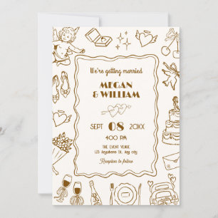 Invitación Esbozo de arte de línea boda divertido