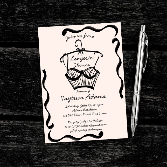 Invitación Esbozo de borde ondulado de ducha de novia de lenc (Lingerie bridal shower retro wavy border sketch invitation template digital download )