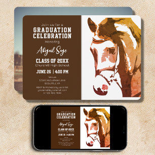 Invitación Esbozo de caballos Moderno Graduación de fotografí