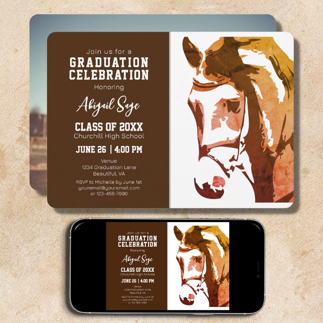Invitación Esbozo de caballos Moderno Graduación de fotografí (Subido por el creador)