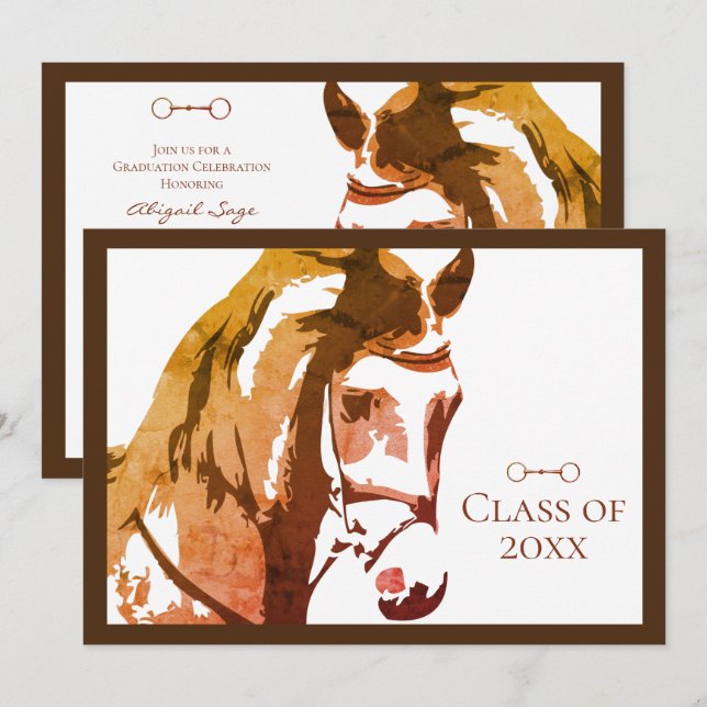 Invitación Esbozo de caballos y bit de Snaffle, graduación ma (Anverso / Reverso)