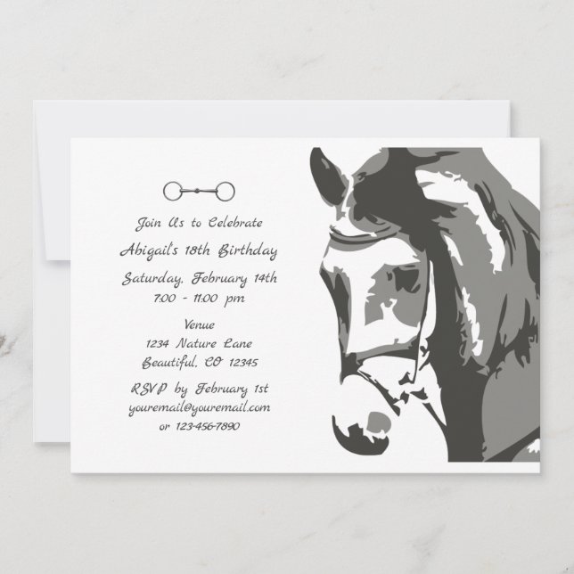 Invitación Esbozo de caballos y bocado de Snaffle, cumpleaños (Anverso)