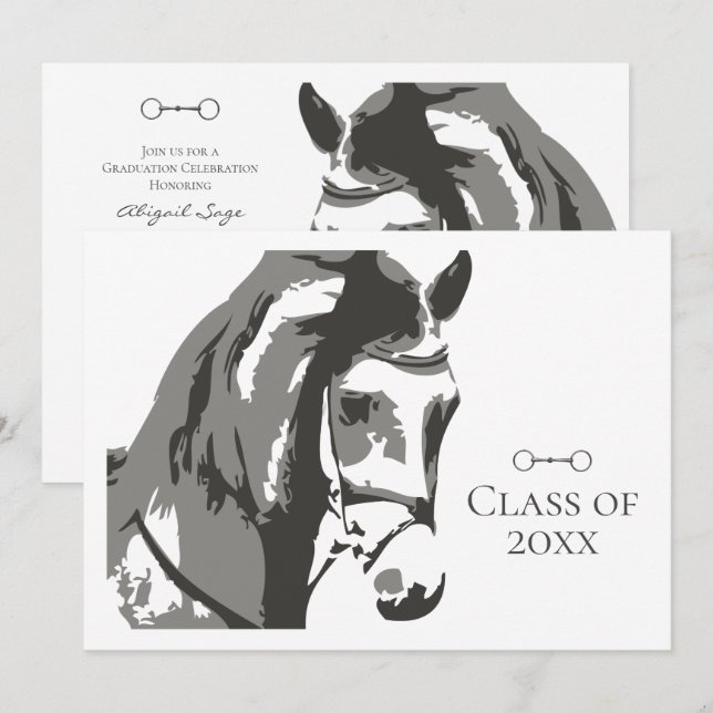 Invitación Esbozo de caballos y bocado de Snaffle, graduación (Anverso / Reverso)