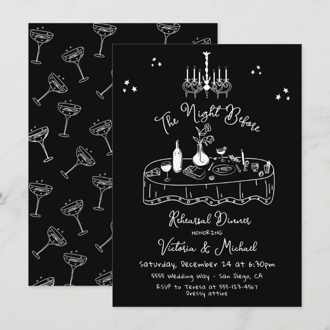 Invitación Esbozo de dibujo a mano noche antes de la cena del (Anverso / Reverso)