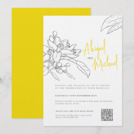 Invitación Esbozo de flor de limón boda gris amarillo