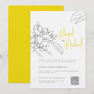 Invitación Esbozo de flor de limón boda gris amarillo