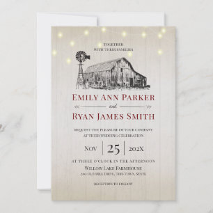 Invitación Esbozo de granjas de campo y luces de cuerdas