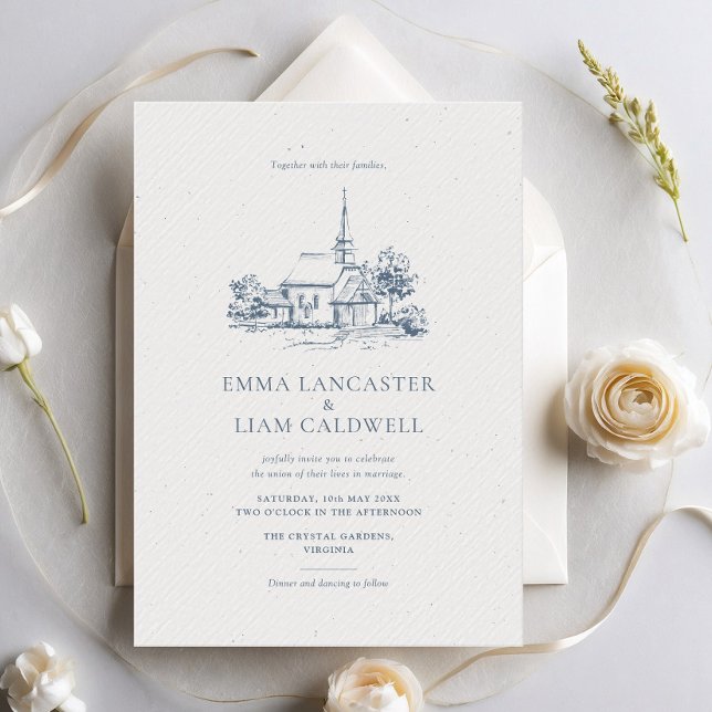 Invitación Esbozo de la iglesia minimalista Boda clásico (Subido por el creador)