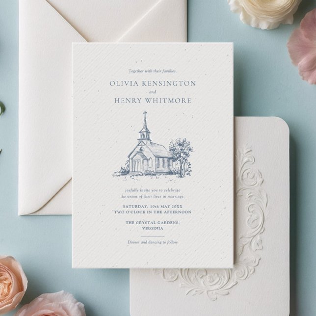 Invitación Esbozo de la iglesia minimalista Boda clásico (Subido por el creador)