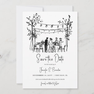 Invitación Esbozo de mano del Boda de verano Guardar la fecha