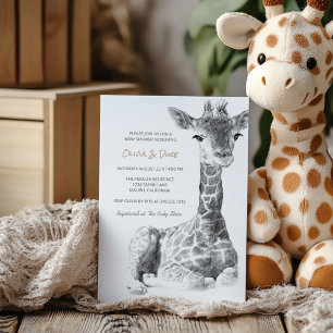Invitación Esbozo de Safari Cute Giraffe Baby Shower