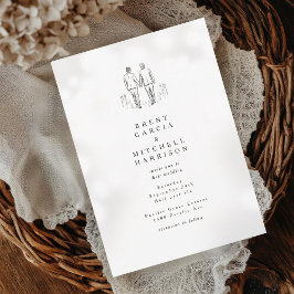 Invitación Esbozo elegante dos novios Boda gay